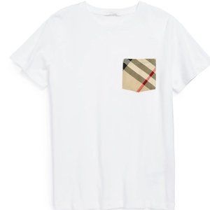 BURBERRY Check Print Chest Pocket T-Shirt, Main, color, WHITE Check Print Chest
